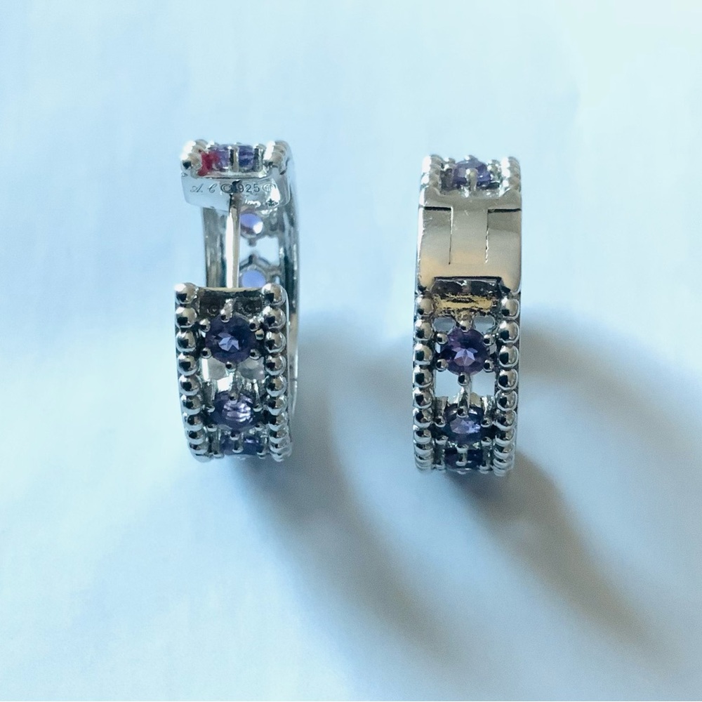 Amethyst Hoop Earrings in sterling silver.
